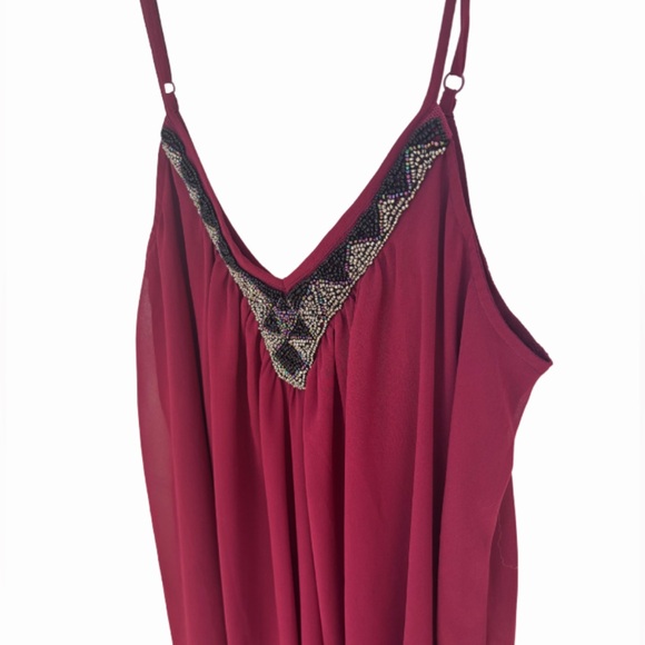 Express Boho Romantic Burgundy Flowy Goddess Dress Size Small with beaded design - Picture 5 of 10